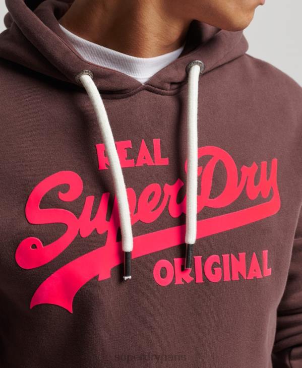 Superdry Hommes sweat à capuche fluo à logo vintage D64Z588 vêtements brun