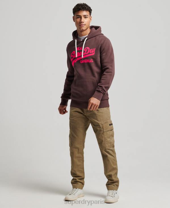 Superdry Hommes sweat à capuche fluo à logo vintage D64Z588 vêtements brun