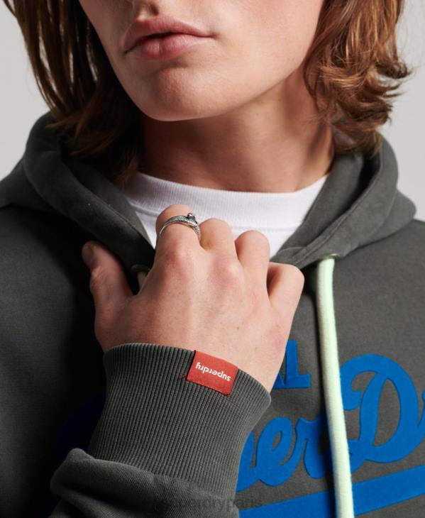 Superdry Hommes sweat à capuche fluo à logo vintage D64Z660 vêtements gris foncé