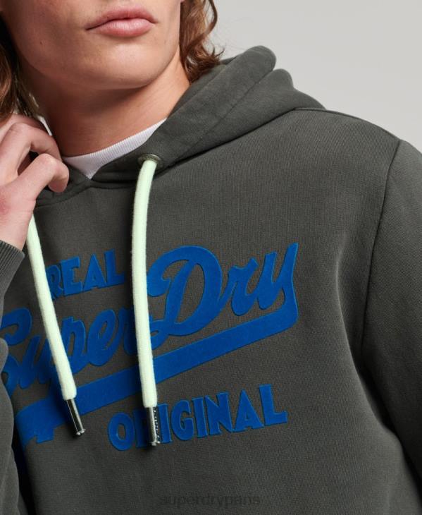Superdry Hommes sweat à capuche fluo à logo vintage D64Z660 vêtements gris foncé