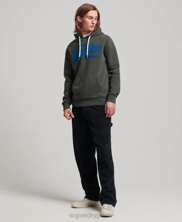 Superdry Hommes sweat à capuche fluo à logo vintage D64Z660 vêtements gris foncé