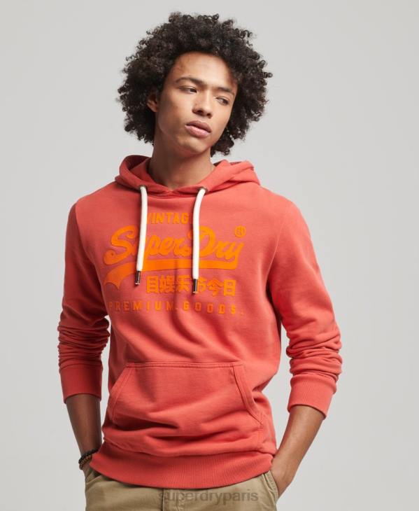Superdry Hommes sweat à capuche fluo à logo vintage D64Z795 vêtements rouge