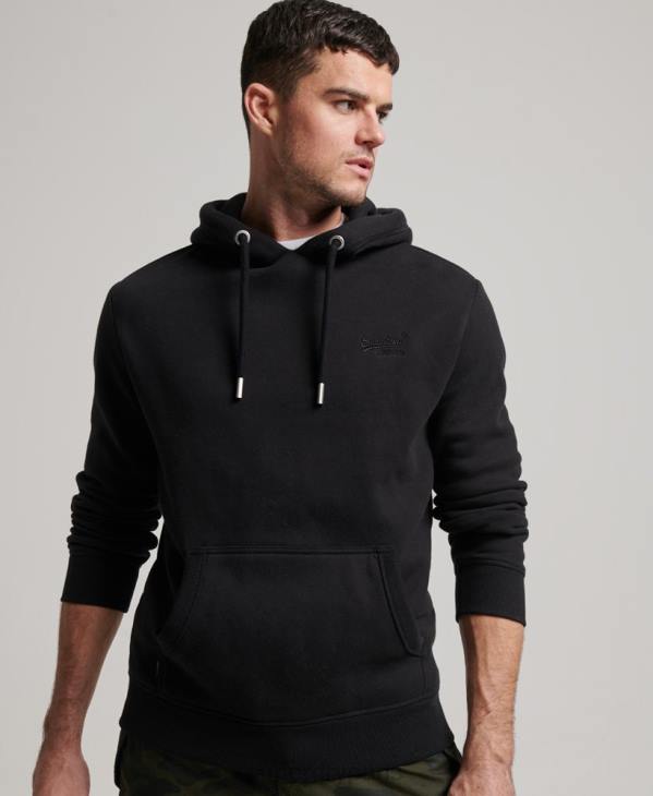 Superdry Hommes sweat à capuche à logo brodé D64Z685 vêtements noir