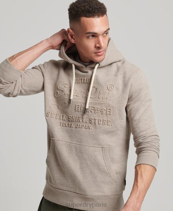 Superdry Hommes sweat à capuche à logo embossé D64Z737 vêtements crème