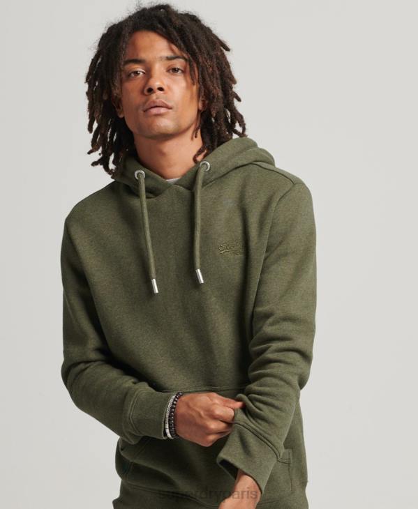 Superdry Hommes sweat à capuche à logo essentiel en coton biologique D64Z566 vêtements kaki