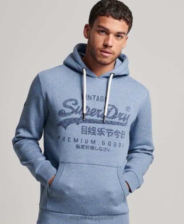 Superdry Hommes sweat à capuche à logo vintage D64Z488 vêtements bleu clair