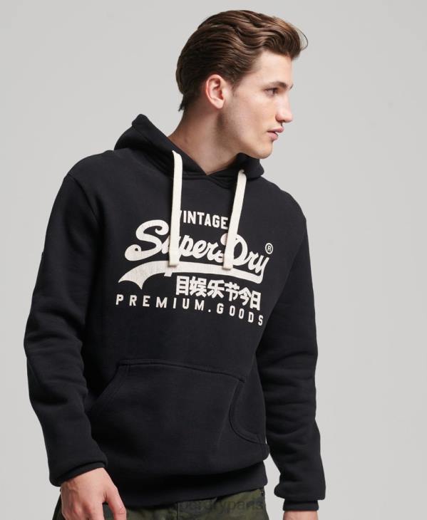 Superdry Hommes sweat à capuche à logo vintage D64Z5093 vêtements noir