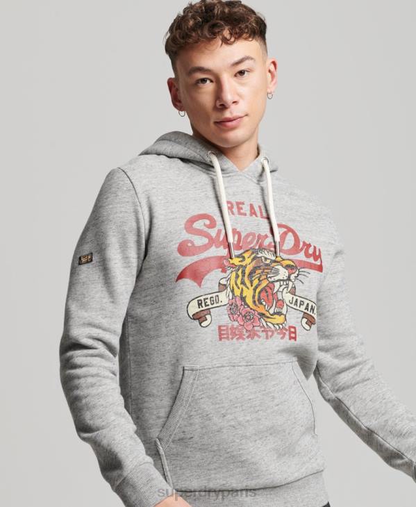 Superdry Hommes sweat à capuche à logo vintage D64Z515 vêtements gris