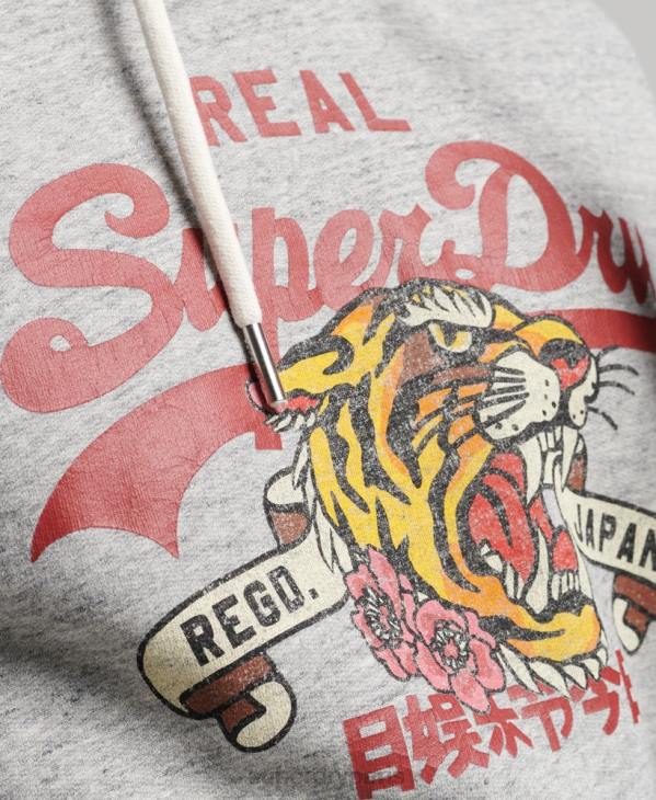 Superdry Hommes sweat à capuche à logo vintage D64Z515 vêtements gris