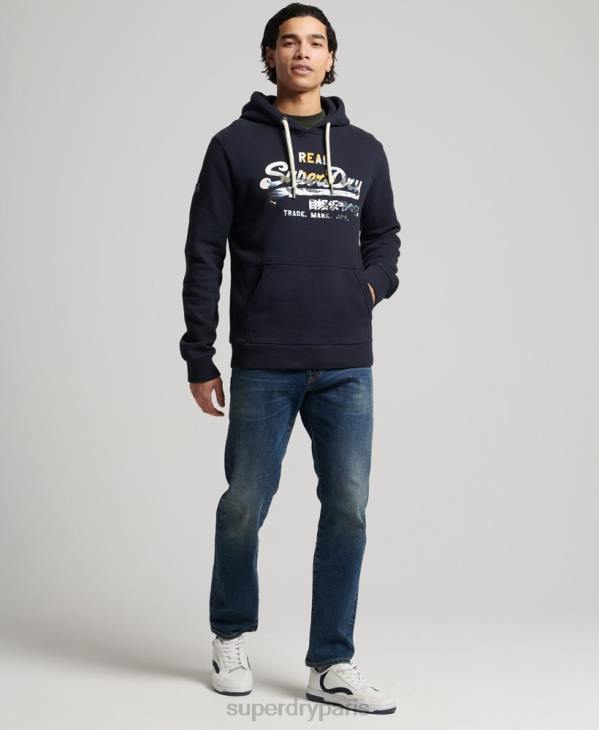 Superdry Hommes sweat à capuche à logo vintage D64Z5186 vêtements marine