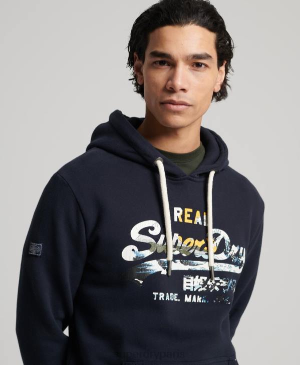 Superdry Hommes sweat à capuche à logo vintage D64Z5186 vêtements marine