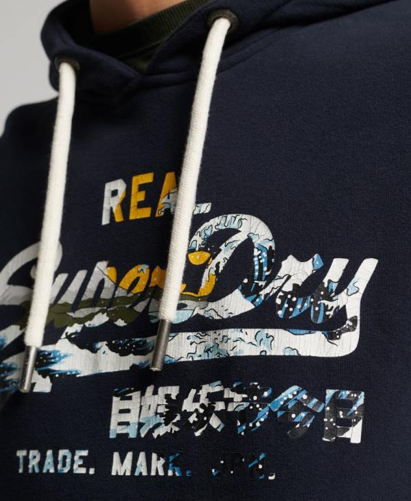 Superdry Hommes sweat à capuche à logo vintage D64Z5186 vêtements marine