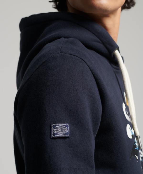 Superdry Hommes sweat à capuche à logo vintage D64Z5186 vêtements marine