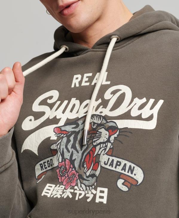 Superdry Hommes sweat à capuche à logo vintage D64Z535 vêtements gris foncé