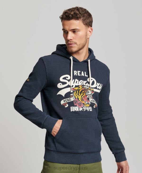 Superdry Hommes sweat à capuche à logo vintage D64Z568 vêtements marine