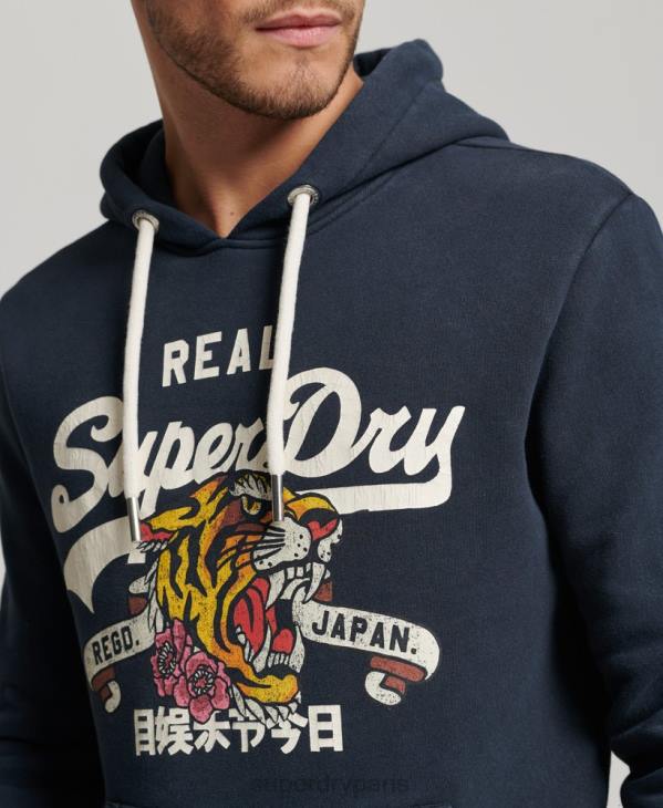 Superdry Hommes sweat à capuche à logo vintage D64Z568 vêtements marine