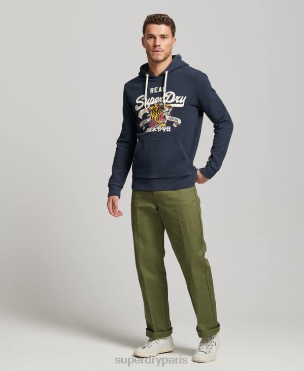 Superdry Hommes sweat à capuche à logo vintage D64Z568 vêtements marine