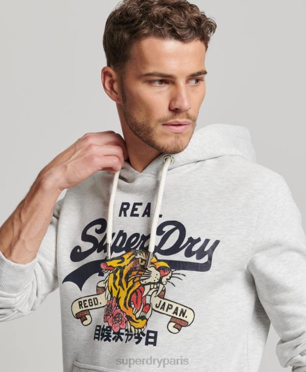 Superdry Hommes sweat à capuche à logo vintage D64Z615 vêtements gris clair