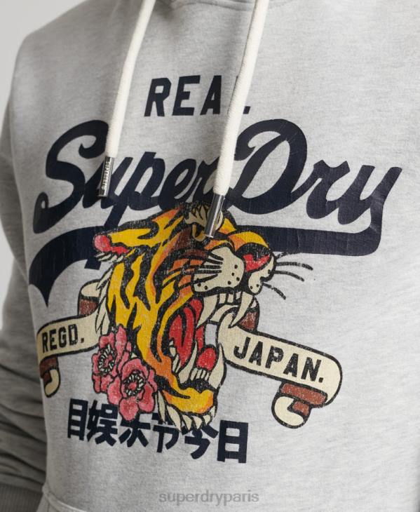 Superdry Hommes sweat à capuche à logo vintage D64Z615 vêtements gris clair