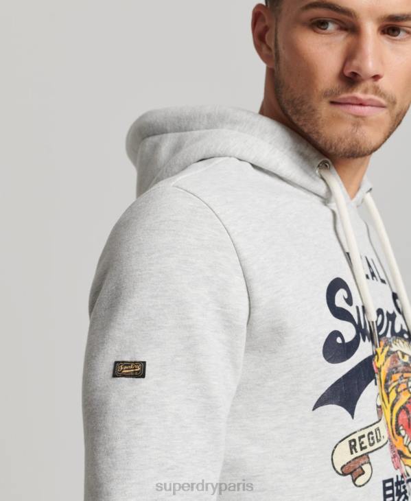 Superdry Hommes sweat à capuche à logo vintage D64Z615 vêtements gris clair