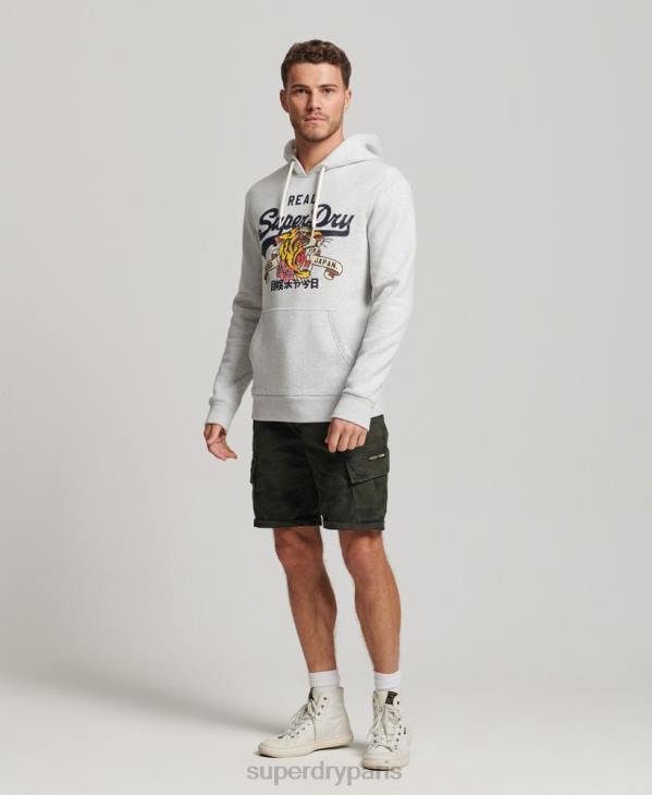 Superdry Hommes sweat à capuche à logo vintage D64Z615 vêtements gris clair