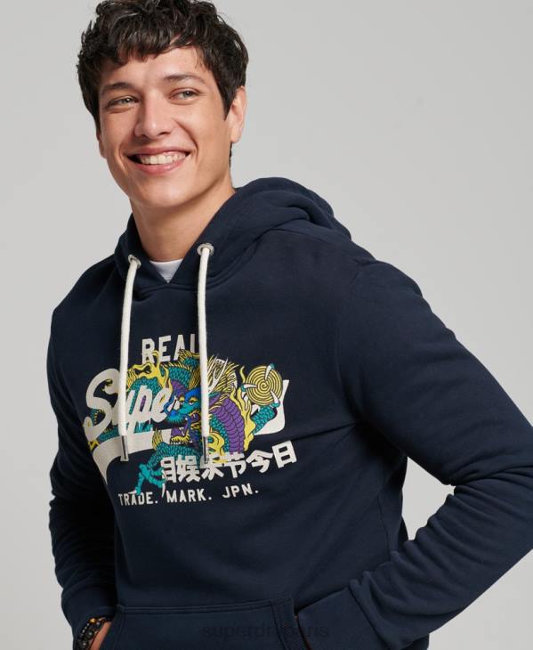 Superdry Hommes sweat à capuche à logo vintage D64Z697 vêtements marine