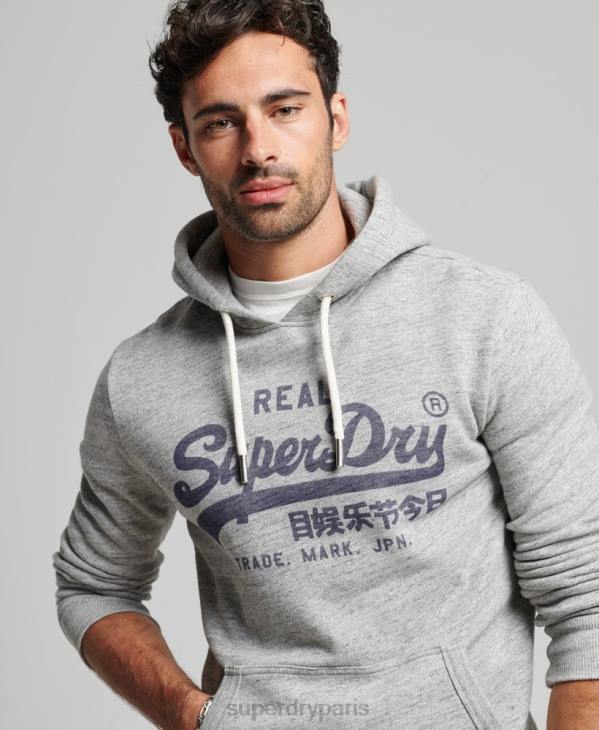 Superdry Hommes sweat à capuche à logo vintage D64Z789 vêtements gris
