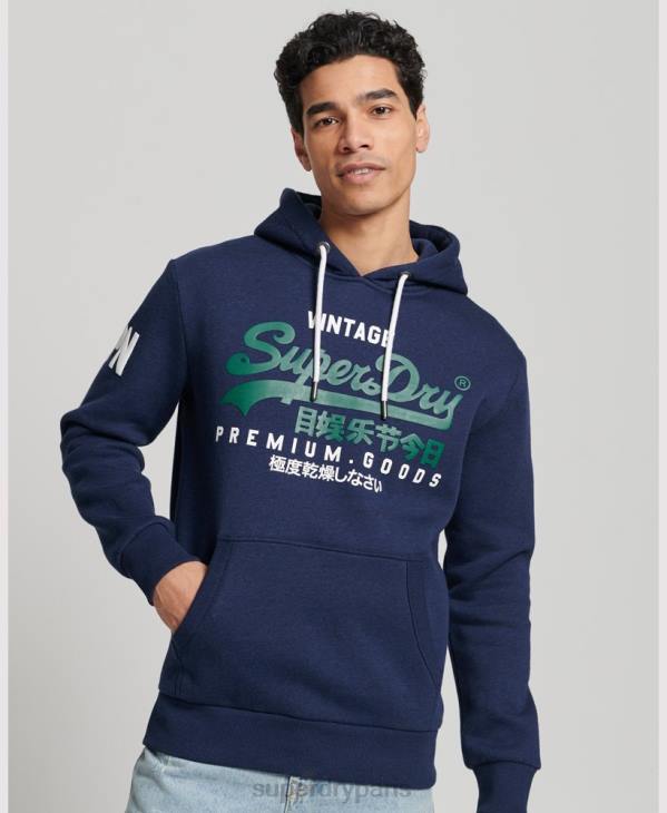 Superdry Hommes sweat à capuche à logo vintage en coton bio D64Z653 vêtements bleu foncé
