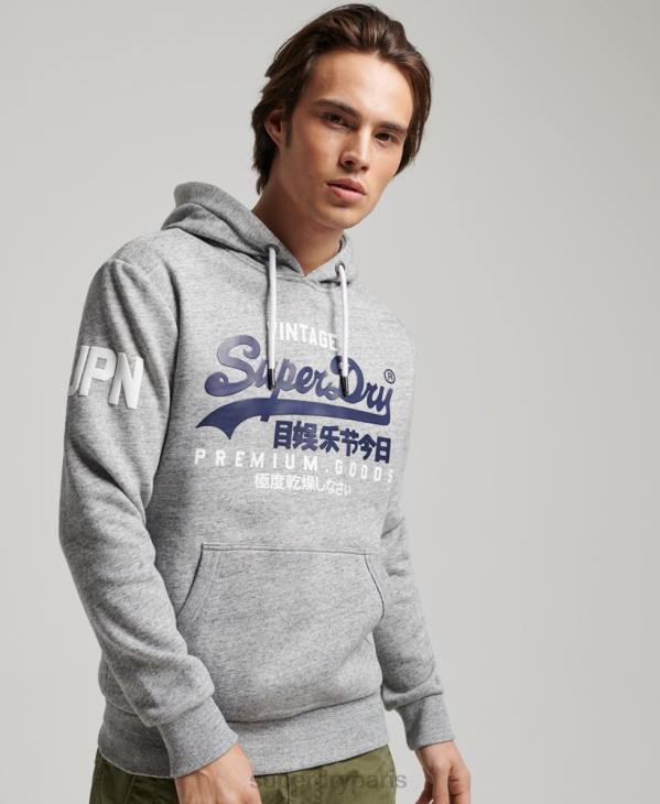 Superdry Hommes sweat à capuche à logo vintage en coton bio D64Z686 vêtements gris
