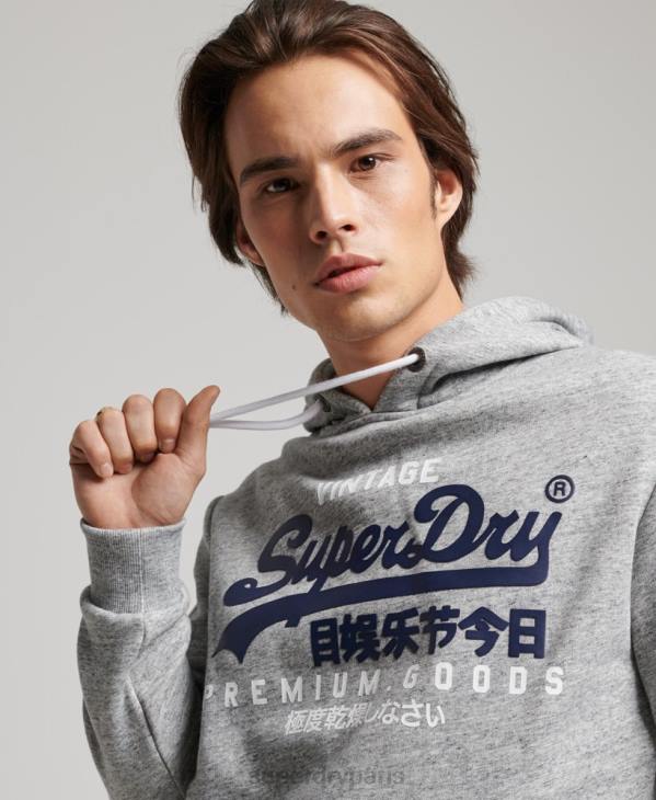 Superdry Hommes sweat à capuche à logo vintage en coton bio D64Z686 vêtements gris