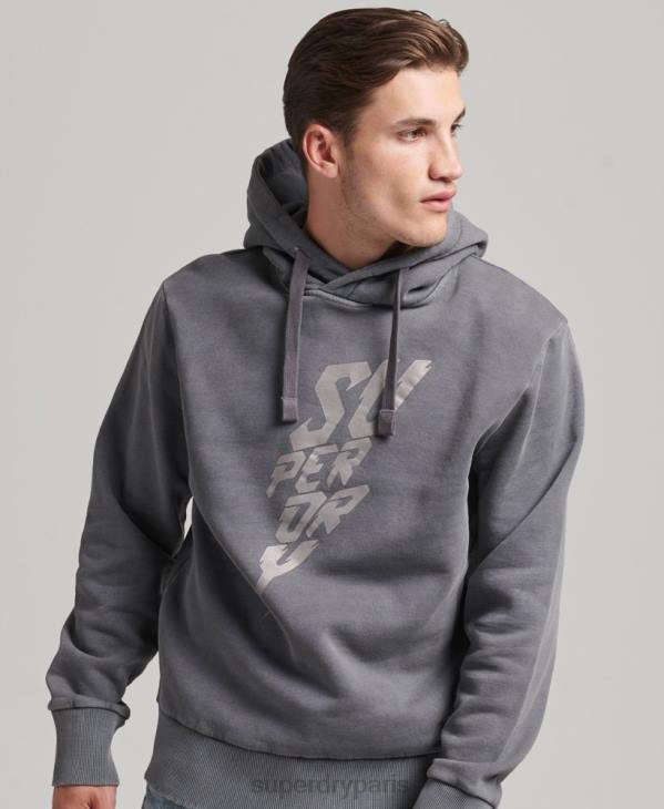 Superdry Hommes sweat à capuche marque indie vintage D64Z526 vêtements gris foncé