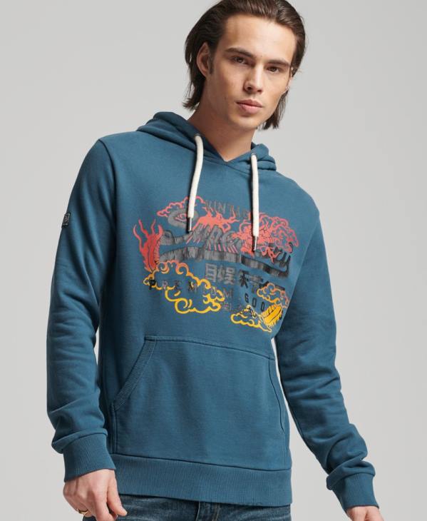 Superdry Hommes sweat à capuche narratif non brossé à logo vintage D64Z859 vêtements bleu