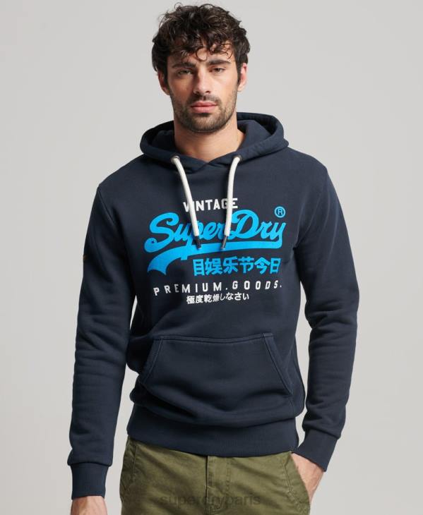 Superdry Hommes sweat à capuche premium surteint à logo vintage D64Z457 vêtements marine