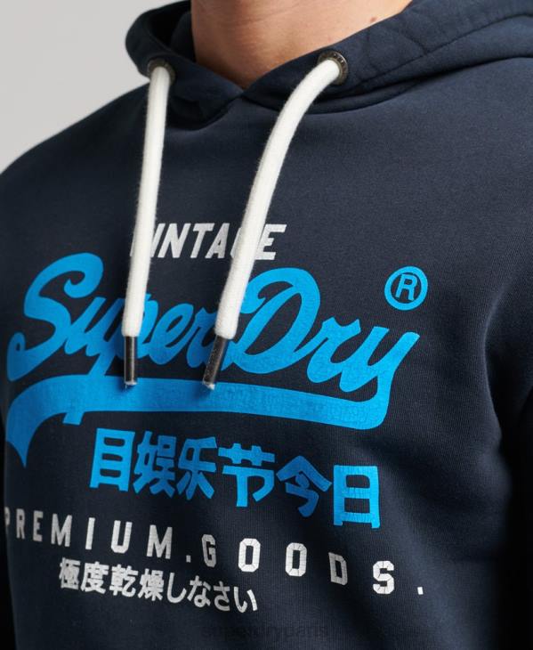Superdry Hommes sweat à capuche premium surteint à logo vintage D64Z457 vêtements marine