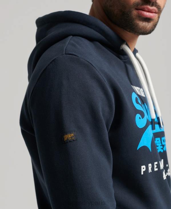 Superdry Hommes sweat à capuche premium surteint à logo vintage D64Z457 vêtements marine