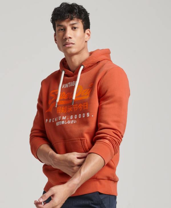 Superdry Hommes sweat à capuche premium surteint à logo vintage D64Z471 vêtements orange