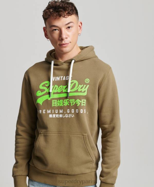 Superdry Hommes sweat à capuche premium surteint à logo vintage D64Z524 vêtements kaki