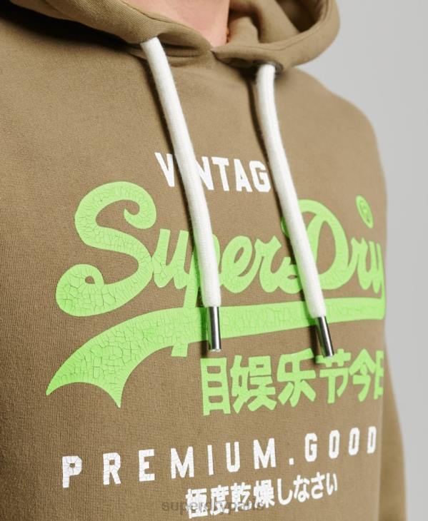 Superdry Hommes sweat à capuche premium surteint à logo vintage D64Z524 vêtements kaki