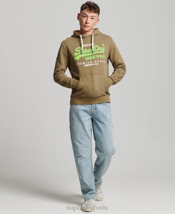 Superdry Hommes sweat à capuche premium surteint à logo vintage D64Z524 vêtements kaki