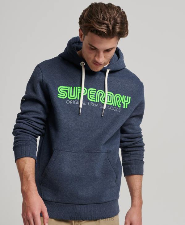 Superdry Hommes sweat à capuche rétro vintage D64Z651 vêtements bleu