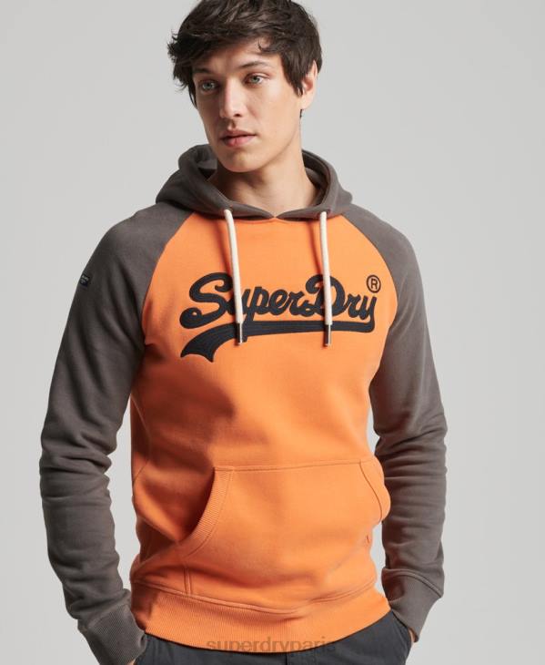 Superdry Hommes sweat à capuche raglan avec logo vintage american classics D64Z832 vêtements orange