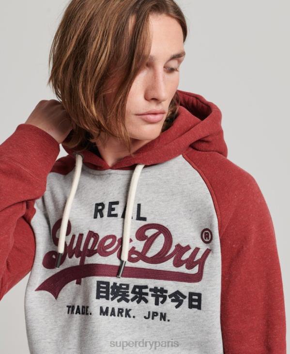 Superdry Hommes sweat à capuche raglan à logo vintage en coton biologique D64Z486 vêtements gris clair