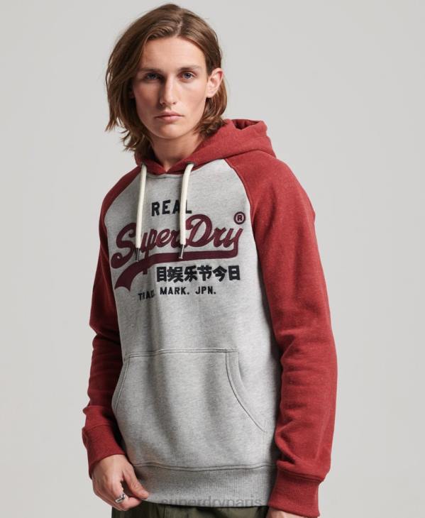 Superdry Hommes sweat à capuche raglan à logo vintage en coton biologique D64Z486 vêtements gris clair