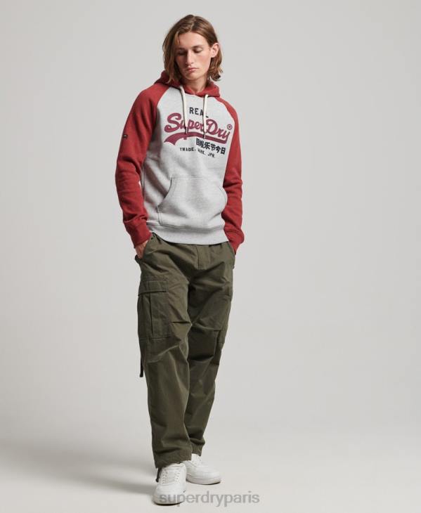 Superdry Hommes sweat à capuche raglan à logo vintage en coton biologique D64Z486 vêtements gris clair