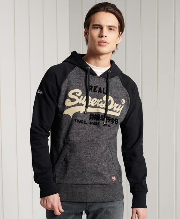 Superdry Hommes sweat à capuche raglan loopback avec logo vintage D64Z873 vêtements gris foncé