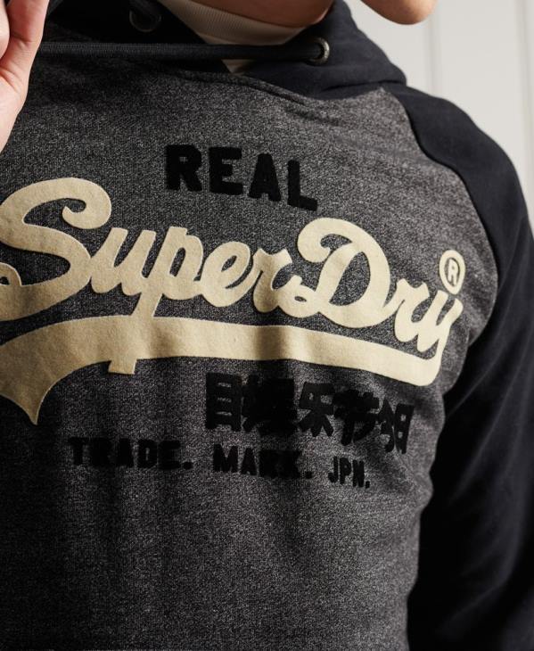 Superdry Hommes sweat à capuche raglan loopback avec logo vintage D64Z873 vêtements gris foncé