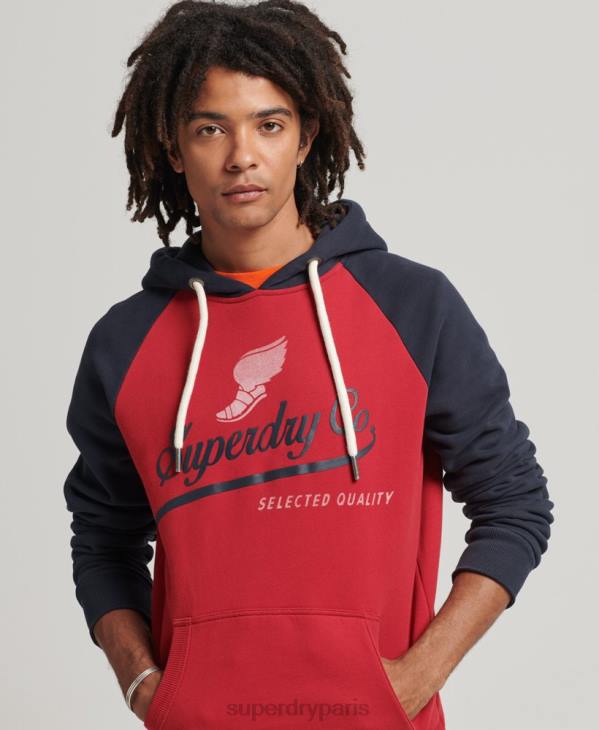 Superdry Hommes sweat à capuche raglan vintage achilles D64Z582 vêtements rouge