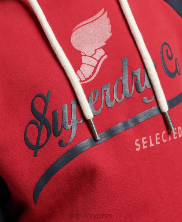 Superdry Hommes sweat à capuche raglan vintage achilles D64Z582 vêtements rouge