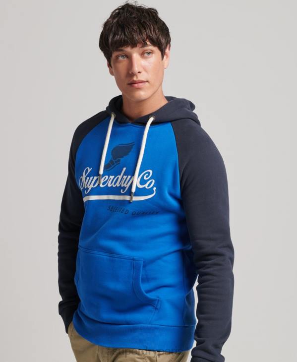 Superdry Hommes sweat à capuche raglan vintage achilles D64Z719 vêtements bleu clair