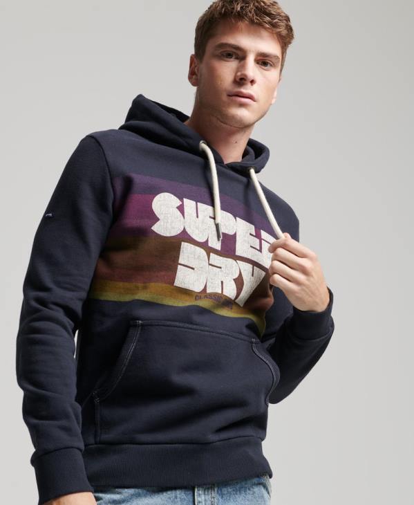 Superdry Hommes sweat à capuche rayé 70s D64Z5135 vêtements marine